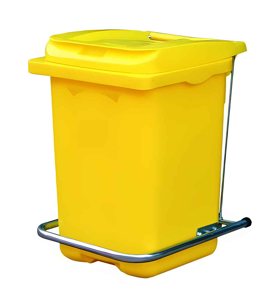 Жёлтый пластиковый контейнер для мусора 60л с педалью (410х400х600 мм .