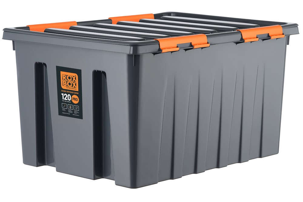 Пластиковый контейнер с крышкой на роликах Rox Box PRO 120 л .