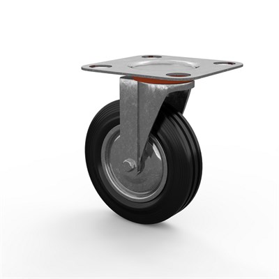 Колесная опора поворотная, колесо 125 мм - черная резина - фото 12263
