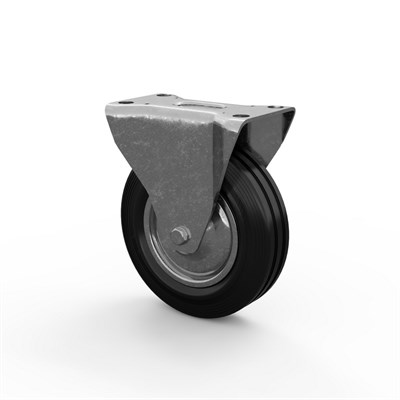 Колесная опора неповоротная, колесо 200 мм - черная резина - фото 12266