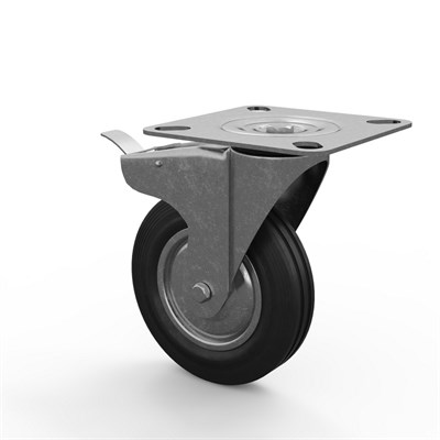 Колесная опора поворотная с тормозом, колесо 160 мм - черная резина - фото 12271