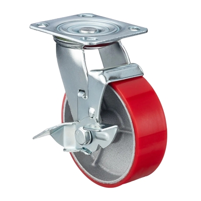 Колесо промышленное поворотное с тормозом Стелла-техник N29150CPUB1 (150 мм; г/п 300 кг), полиуретан/чугун N29150CPUB1