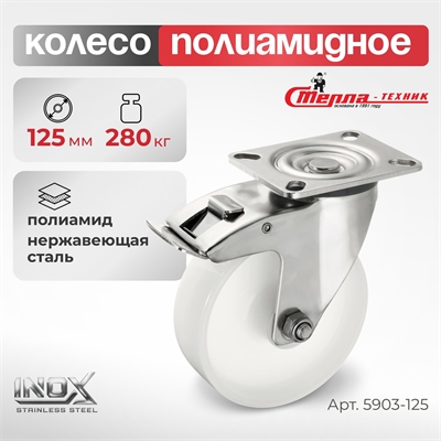 Колесо поворотное с тормозом на НЕРЖАВЕЙКЕ Стелла-техник 5903-125 (125 мм; г/п 280 кг) 5903-125
