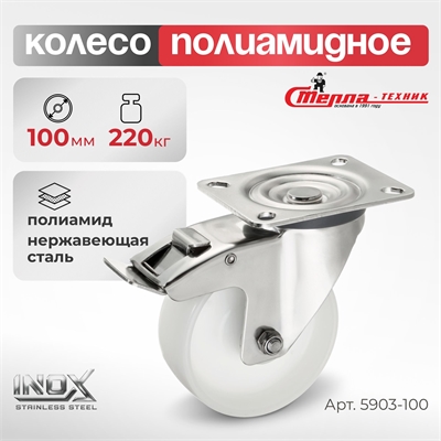 Колесо поворотное с тормозом на НЕРЖАВЕЙКЕ Стелла-техник 5903-100 (100 мм; г/п 200 кг) 5903-100