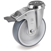 Колесо промышленное поворотное с тормозом 80 мм Tellure Rota 716201 г/п 70 кг, термопластичная резина / полипропилен, подшипник скольжения 716201