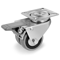 Колесо аппаратное Tellure Rota 378201 поворотное с тормозом, Ø 50 мм, нагрузка 60 кг, серая резина, полипропилен 378201