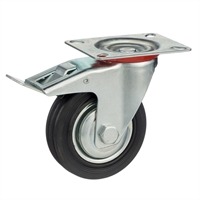Колесо промышленное поворотное с тормозом Стелла-техник 4003-75 диаметр 75 мм, г/п 50 кг, резина, сталь 4003-75