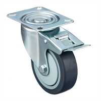 Колесо аппаратное поворотное с тормозом 75 мм Стелла-техник N48075TPRB нагрузка 70 кг, термопластичная серая резина, полипропилен N48075TPRB