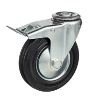 Колесо промышленное поворотное с тормозом с отверстием под болт 12 мм Стелла-техник 4005-125 диаметр 125 мм, г/п 100 кг, резина, сталь 4005-125