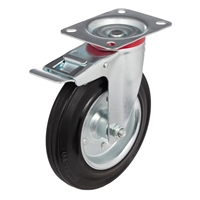 Колесо промышленное поворотное с тормозом Стелла-техник 4003-200 диаметр 200 мм, г/п 185 кг, резина, сталь 4003-200