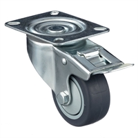 Колесо аппаратное поворотное с тормозом 100 мм Стелла-техник N48100TPRB нагрузка 100 кг, термопластичная серая резина, полипропилен N48100TPRB