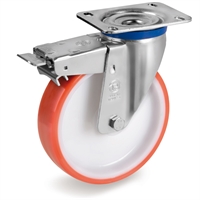 Колесо Tellure Rota 606806 поворотное с тормозом, Ø 200 мм, нагрузка 450 кг, полиуретан, полиамид 606806