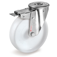 Колесо Tellure Rota 686024 поворотное с тормозом, Ø 150 мм, нагрузка 300 кг, полиамид, кронштейн ИЗ НЕРЖАВЕЮЩЕЙ СТАЛИ 686024