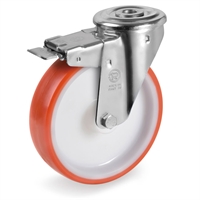 Колесо Tellure Rota 608801 поворотное с тормозом, Ø 80 мм, нагрузка 120 кг, кронштейн из НЕРЖАВЕЮЩЕЙ СТАЛИ термопластичный полиуретан, полиамид 608801