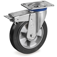 Колесо большегрузное Tellure Rota 727910 поворотное с тормозом, Ø 160 мм, нагрузка 300 кг, эластичная резина 727910