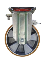 Колесо большегрузное для штабелера Tellure Rota 655222 поворотное с тормозом, Ø 200 мм, нагрузка 750 кг, полиуретан TR, алюминий 655222