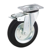 Колесо промышленное с тормозом Tellure Rota 53345 черная резина, сталь 53345