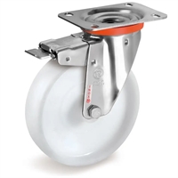 Колесо полиамидное Tellure Rota 689001 поворотное с тормозом на нержавейке (80 мм; 180 кг) 689001