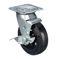 Колесо промышленное большегрузное обрезиненное поворотное с тормозом Стелла-техник N29125B1 (125 мм; г/п 140 кг), черная резина/чугун N29125B1