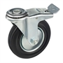 Колесо промышленное поворотное с тормозом с отверстием под болт 12 мм Стелла-техник 4005-125 диаметр 125 мм, г/п 100 кг, резина, сталь 4005-125