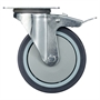 Колесо аппаратное поворотное с тормозом 125 мм Стелла-техник N48125TPRB нагрузка 140 кг, термопластичная серая резина, полипропилен N48125TPRB